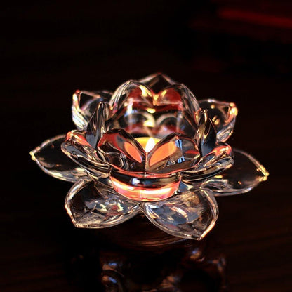 Glass Lotus Flower Tea Light Candle Holder Set