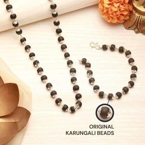 [Silver Plated Karungali Mala + Karungali Bracelet Combo